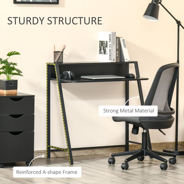 HOMCOM Computer Desk, Black, Home Office Writing Table Workstation with Storage Shelf, Ideal for PC Laptop Aosom UK