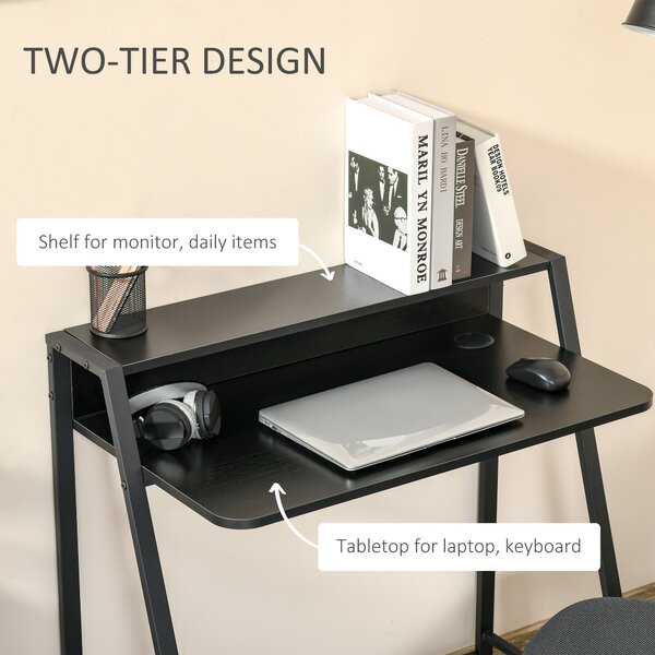 HOMCOM Computer Desk, Black, Home Office Writing Table Workstation with Storage Shelf, Ideal for PC Laptop Aosom UK