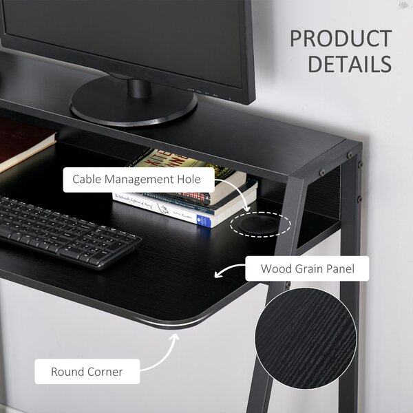 HOMCOM Computer Desk, Black, Home Office Writing Table Workstation with Storage Shelf, Ideal for PC Laptop Aosom UK