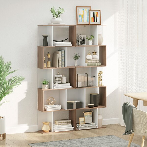 HOMCOM 5-tier Bookcase Storage Display Shelving S Shape design Unit Divider White Aosom UK