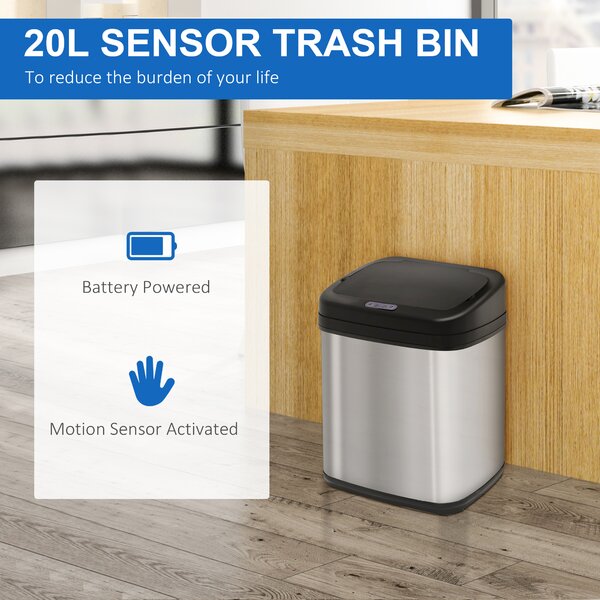 HOMCOM 20L LUXURY Automatic Sensor Dustbin Kitchen Waste Bin Rubbish Trashcan Auto Dustbin Stainless Steel with Bucket 33*25*42.5CM Aosom UK