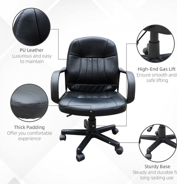 HOMCOM Swivel Executive Office Chair, PU Leather Computer Desk Chair, Gaming Seater, Home Office Chair, Ergonomic Design, Black Aosom UK