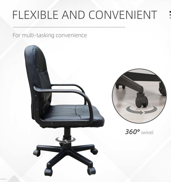 HOMCOM Swivel Executive Office Chair, PU Leather Computer Desk Chair, Gaming Seater, Home Office Chair, Ergonomic Design, Black Aosom UK