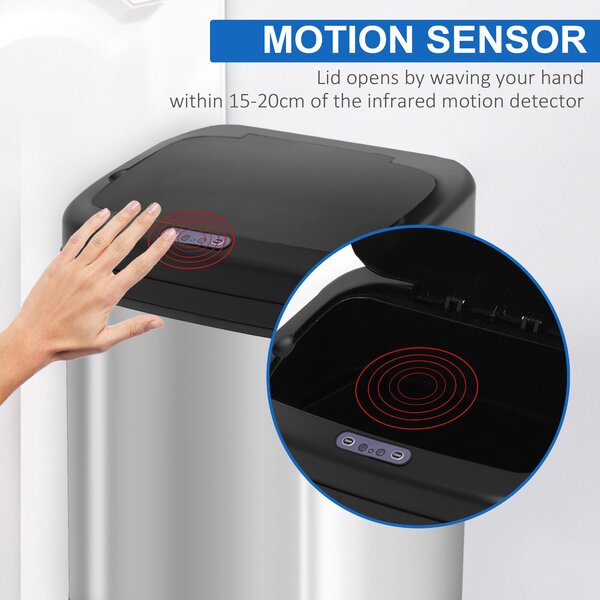 HOMCOM 20L LUXURY Automatic Sensor Dustbin Kitchen Waste Bin Rubbish Trashcan Auto Dustbin Stainless Steel with Bucket 33*25*42.5CM Aosom UK