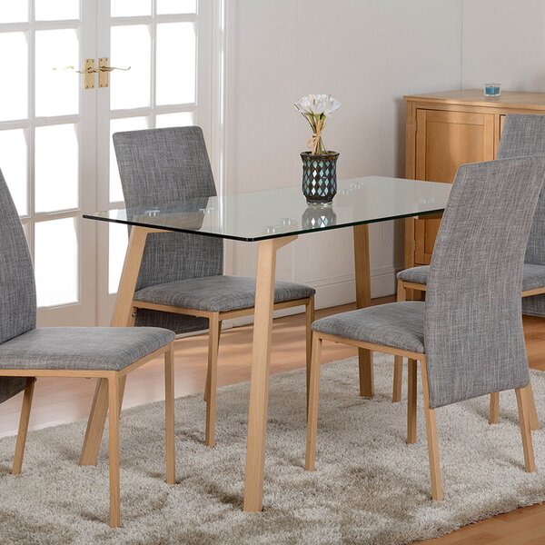 Morton Rectangular Dining Table with 4 Chairs, Grey Glass