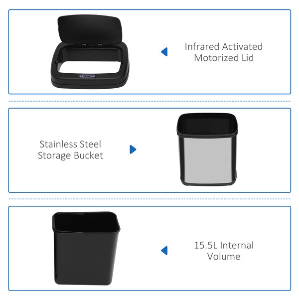 HOMCOM 20L LUXURY Automatic Sensor Dustbin Kitchen Waste Bin Rubbish Trashcan Auto Dustbin Stainless Steel with Bucket 33*25*42.5CM Aosom UK