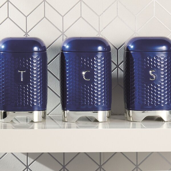 Set of 3 Lovello Blue Tea Coffee and Sugar Canisters