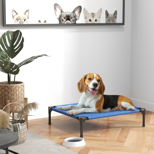 PawHut Medium Elevated Dog Bed, Portable with Metal Frame, Comfortable Raised Pet Bed, Blue, Perfect for Outdoor Use Aosom UK