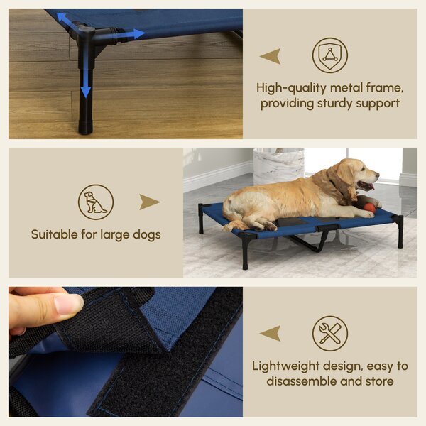 PawHut Portable Elevated Dog Bed, Ideal for Camping, Durable Frame, Raised Pet Cot, Large, Blue Aosom UK