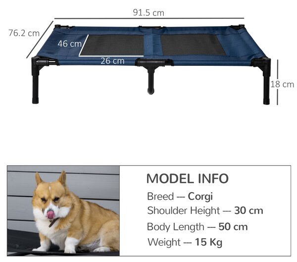 PawHut Portable Elevated Dog Bed, Ideal for Camping, Durable Frame, Raised Pet Cot, Large, Blue Aosom UK
