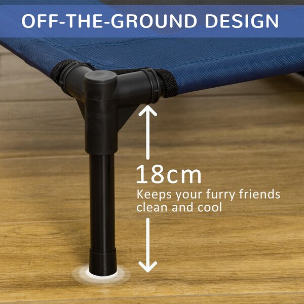 PawHut Portable Elevated Dog Bed, Ideal for Camping, Durable Frame, Raised Pet Cot, Large, Blue Aosom UK