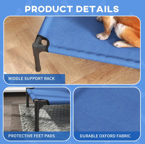 PawHut Medium Elevated Dog Bed, Portable with Metal Frame, Comfortable Raised Pet Bed, Blue, Perfect for Outdoor Use Aosom UK