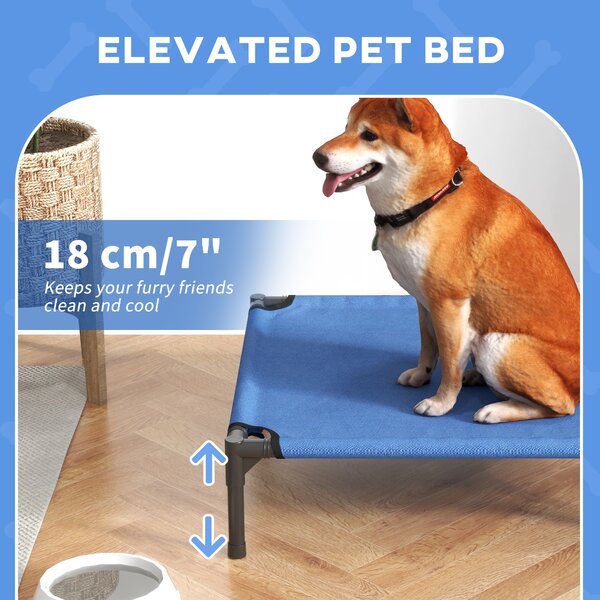 PawHut Medium Elevated Dog Bed, Portable with Metal Frame, Comfortable Raised Pet Bed, Blue, Perfect for Outdoor Use Aosom UK