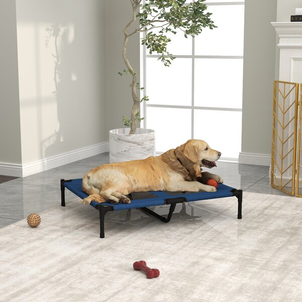 PawHut Portable Elevated Dog Bed, Ideal for Camping, Durable Frame, Raised Pet Cot, Large, Blue Aosom UK