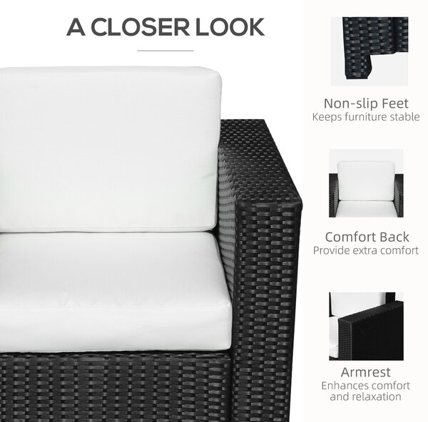 Outsunny 1 Seater Rattan Garden All-Weather Wicker Weave Single Sofa Armchair with Fire Resistant Cushion - Black Aosom UK