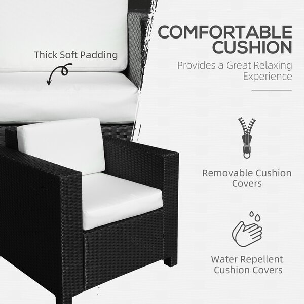 Outsunny 1 Seater Rattan Garden All-Weather Wicker Weave Single Sofa Armchair with Fire Resistant Cushion - Black Aosom UK