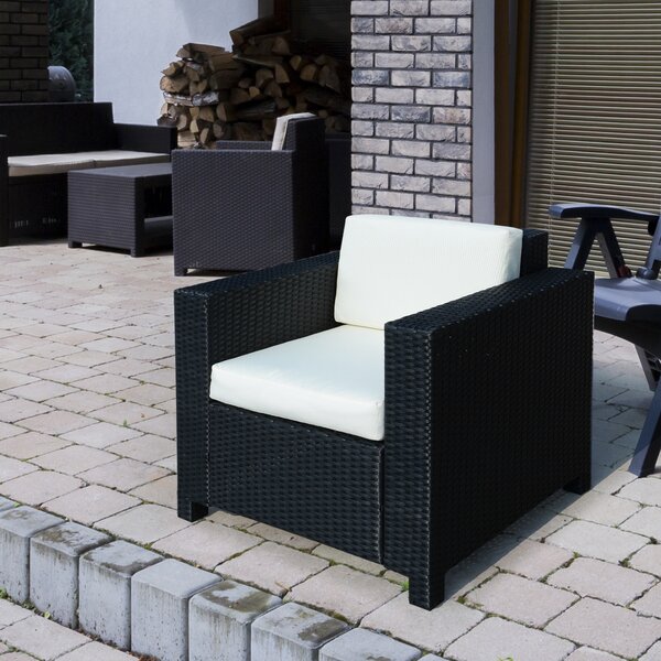 Outsunny 1 Seater Rattan Garden All-Weather Wicker Weave Single Sofa Armchair with Fire Resistant Cushion - Black Aosom UK