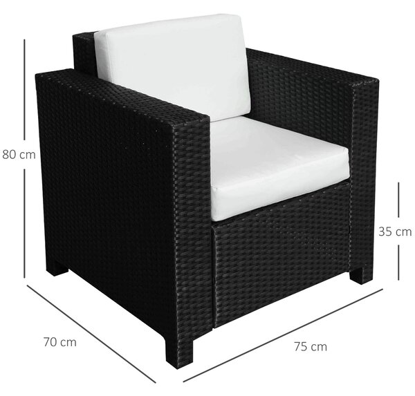 Outsunny 1 Seater Rattan Garden All-Weather Wicker Weave Single Sofa Armchair with Fire Resistant Cushion - Black Aosom UK