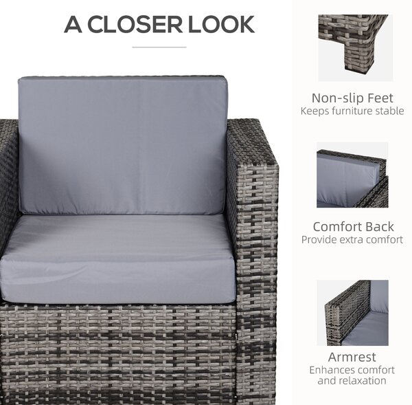 Outsunny Rattan Garden Armchair 10cm Thick Padded Cushion Outdoor All-Weather PE Wicker Garden Armchair with Armrests, Grey Aosom UK