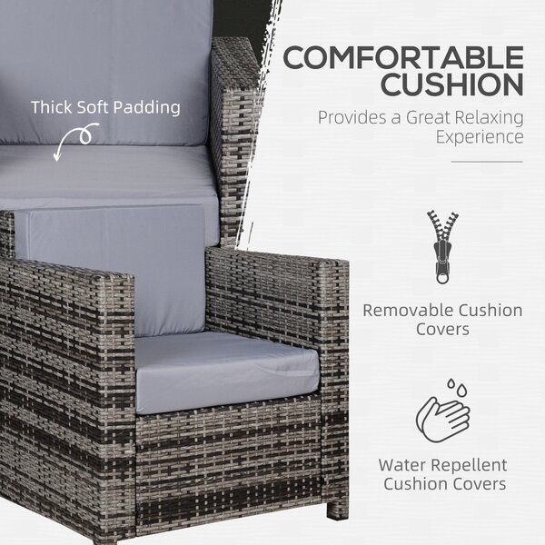 Outsunny Rattan Garden Armchair 10cm Thick Padded Cushion Outdoor All-Weather PE Wicker Garden Armchair with Armrests, Grey Aosom UK
