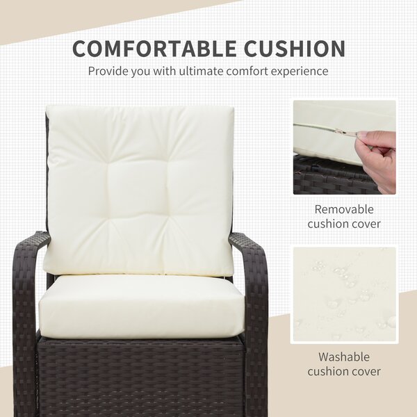 Outsunny 2-Seater Rattan Bistro Set Garden Furniture Sofa Chair Table Wicker Weave Outdoor Patio Conservatory Set w/ Cover Steel Frame, Brown
