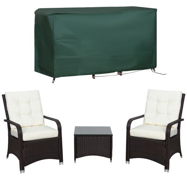 Outsunny 2-Seater Rattan Bistro Set Garden Furniture Sofa Chair Table Wicker Weave Outdoor Patio Conservatory Set w/ Cover Steel Frame, Brown