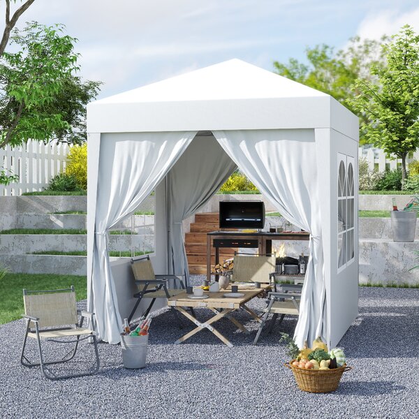 Outsunny 2 x 2m Pop Up Gazebo with Sides, Waterproof Gazebo with Steel Frame for Outdoor Events, Parties and Gatherings, White Aosom UK
