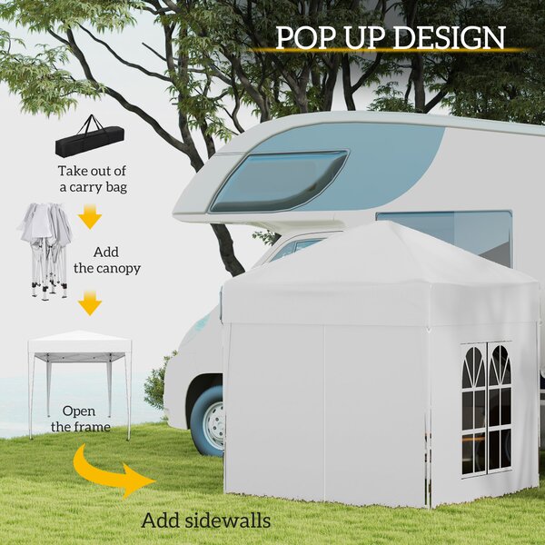 Outsunny 2 x 2m Pop Up Gazebo with Sides, Waterproof Gazebo with Steel Frame for Outdoor Events, Parties and Gatherings, White Aosom UK