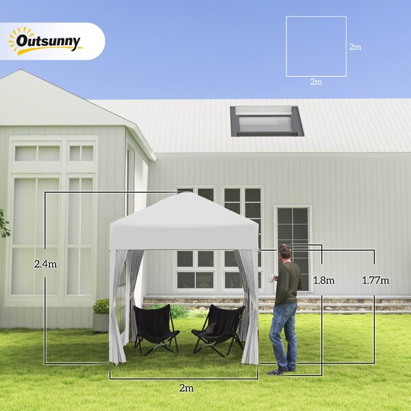 Outsunny 2 x 2m Pop Up Gazebo with Sides, Waterproof Gazebo with Steel Frame for Outdoor Events, Parties and Gatherings, White Aosom UK