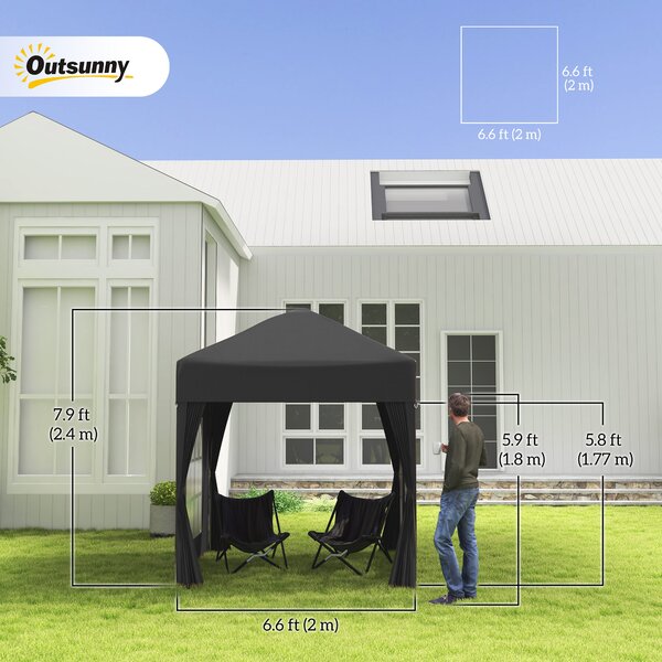 Outsunny 2 x 2m Waterproof Gazebo, Pop Up Gazebo with Removable Walls and Carrying Bag for Party and Camping, Black Aosom UK