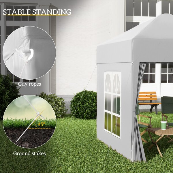 Outsunny 2 x 2m Pop Up Gazebo with Sides, Waterproof Gazebo with Steel Frame for Outdoor Events, Parties and Gatherings, White Aosom UK