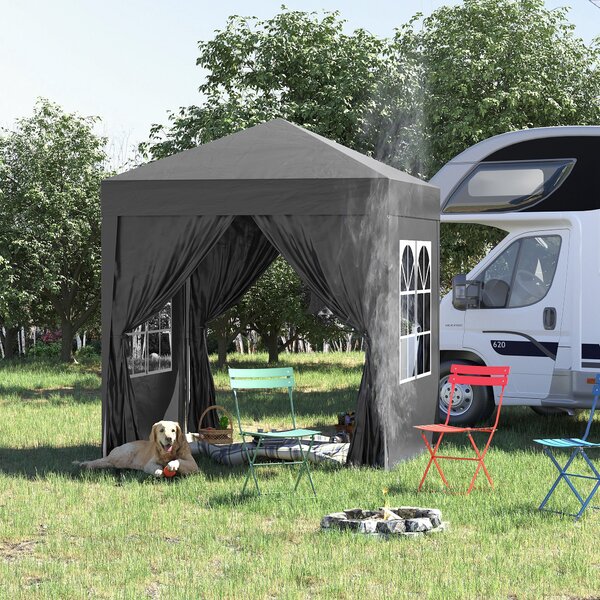 Outsunny 2 x 2m Waterproof Gazebo, Pop Up Gazebo with Removable Walls and Carrying Bag for Party and Camping, Black Aosom UK
