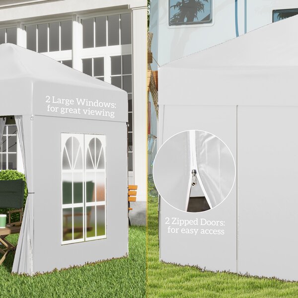 Outsunny 2 x 2m Pop Up Gazebo with Sides, Waterproof Gazebo with Steel Frame for Outdoor Events, Parties and Gatherings, White Aosom UK
