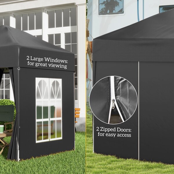 Outsunny 2 x 2m Waterproof Gazebo, Pop Up Gazebo with Removable Walls and Carrying Bag for Party and Camping, Black Aosom UK