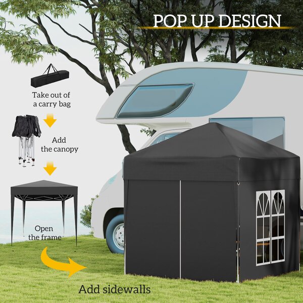 Outsunny 2 x 2m Waterproof Gazebo, Pop Up Gazebo with Removable Walls and Carrying Bag for Party and Camping, Black Aosom UK