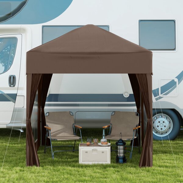 Outsunny 2 x 2m Pop Up Gazebo with Sides, Waterproof Canopy for Outdoor Events, Garden Parties and Camping, Coffee Aosom UK