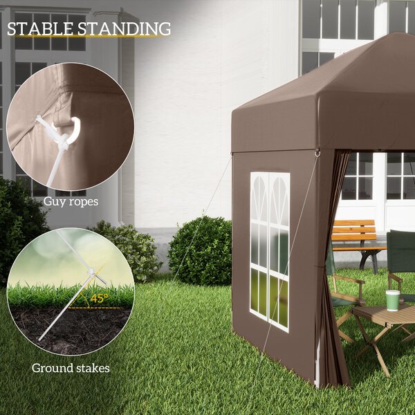 Outsunny 2 x 2m Pop Up Gazebo with Sides, Waterproof Canopy for Outdoor Events, Garden Parties and Camping, Coffee Aosom UK