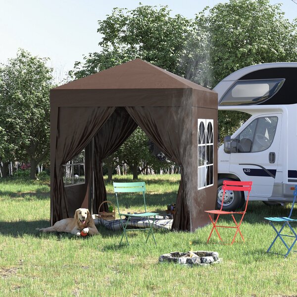 Outsunny 2 x 2m Pop Up Gazebo with Sides, Waterproof Canopy for Outdoor Events, Garden Parties and Camping, Coffee Aosom UK
