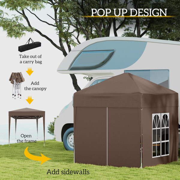 Outsunny 2 x 2m Pop Up Gazebo with Sides, Waterproof Canopy for Outdoor Events, Garden Parties and Camping, Coffee Aosom UK