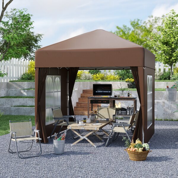 Outsunny 2 x 2m Pop Up Gazebo with Sides, Waterproof Canopy for Outdoor Events, Garden Parties and Camping, Coffee Aosom UK