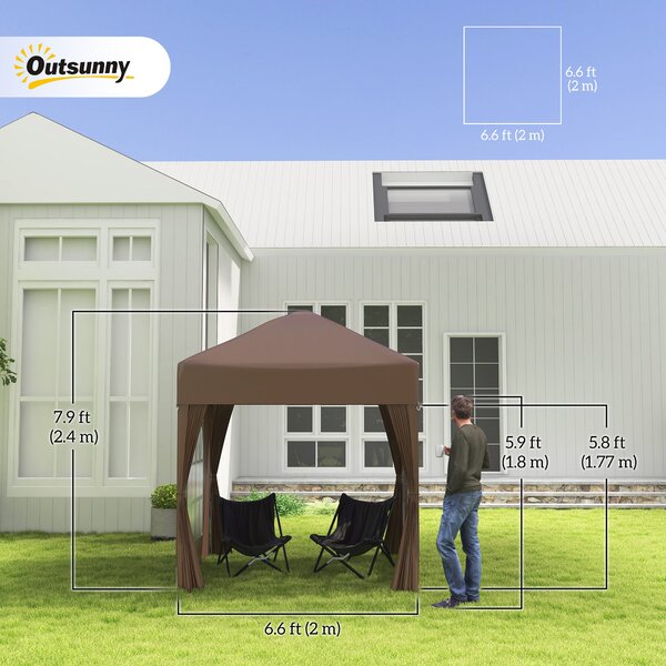 Outsunny 2 x 2m Pop Up Gazebo with Sides, Waterproof Canopy for Outdoor Events, Garden Parties and Camping, Coffee Aosom UK