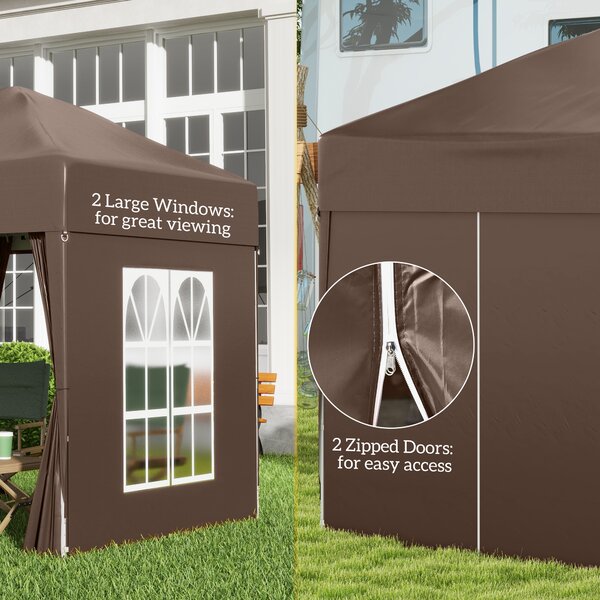 Outsunny 2 x 2m Pop Up Gazebo with Sides, Waterproof Canopy for Outdoor Events, Garden Parties and Camping, Coffee Aosom UK