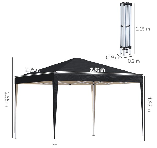 Outsunny 3 x 3m Gazebo Pop Up Gazebo, Waterproof Gazebo with UV Protected & Carrying Bag, Heavy Duty Marquee for Garden Parties, Black Aosom UK