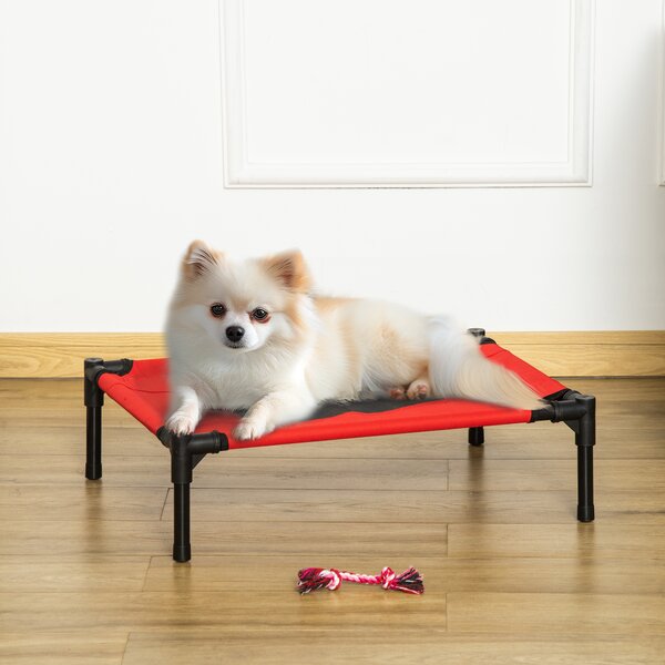 PawHut Elevated Pet Bed Portable Camping Raised Dog Bed w/ Metal Frame Black and Red (Small) Aosom UK