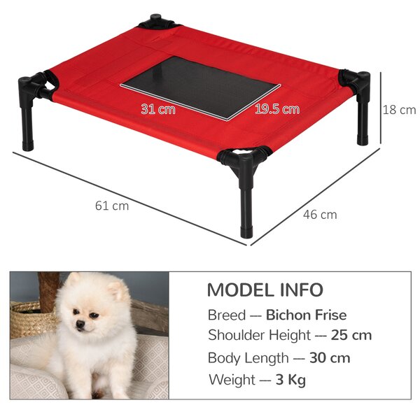 PawHut Elevated Pet Bed Portable Camping Raised Dog Bed w/ Metal Frame Black and Red (Small) Aosom UK