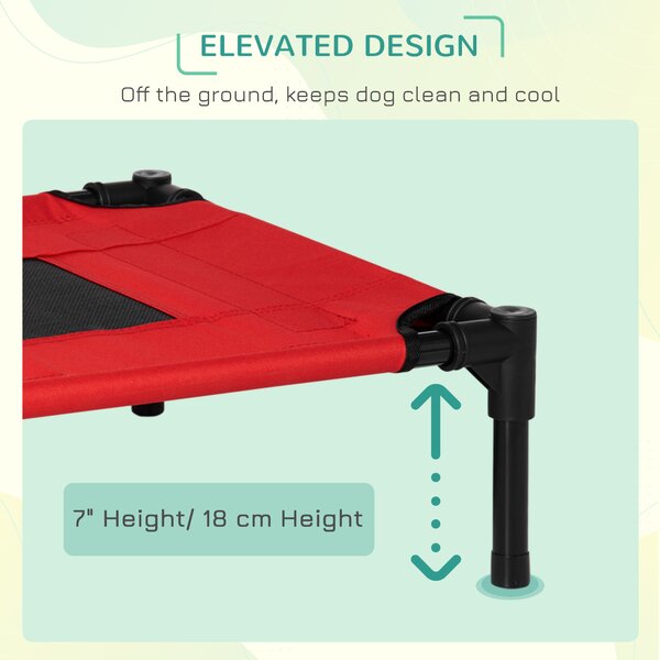 PawHut Elevated Pet Bed Portable Camping Raised Dog Bed w/ Metal Frame Black and Red (Small) Aosom UK
