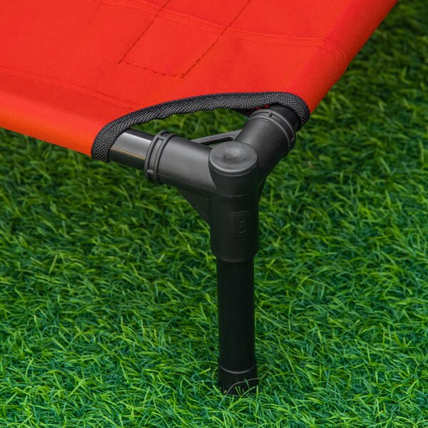 PawHut Elevated Pet Bed Portable Camping Raised Dog Bed w/ Metal Frame Black and Red (Small) Aosom UK
