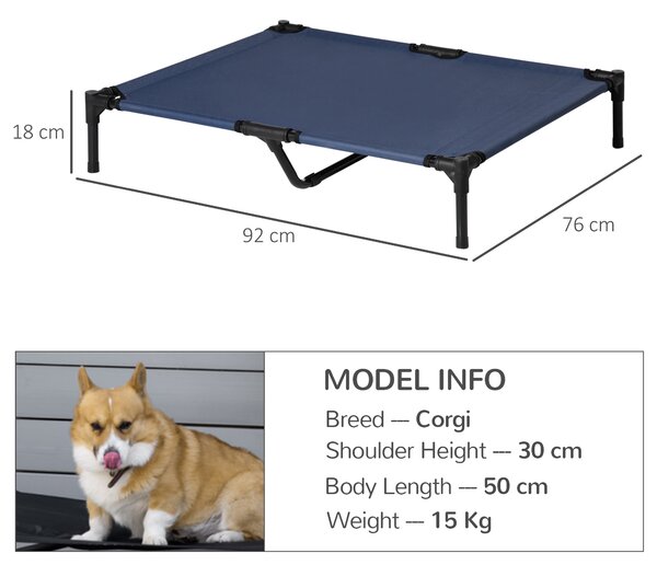 PawHut Raised Dog Bed Cat Elevated Lifted Portable Camping w/ Metal Frame for Large Dogs, Blue Aosom UK