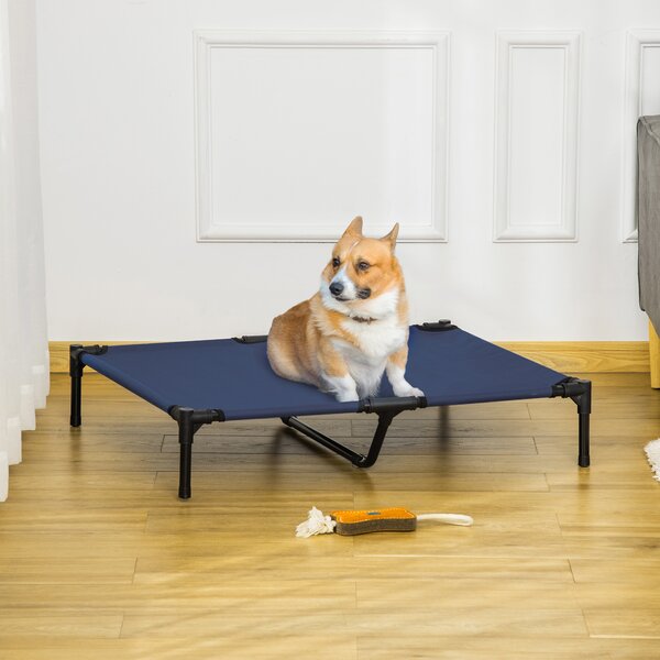 PawHut Raised Dog Bed Cat Elevated Lifted Portable Camping w/ Metal Frame for Large Dogs, Blue Aosom UK