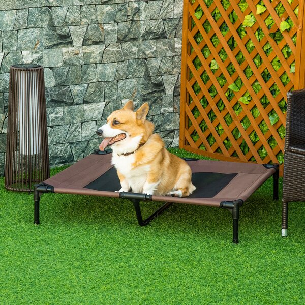 PawHut Elevated Pet Bed, Large Raised Dog & Cat Cooling Cot, Portable for Camping, Outdoor/Indoor Use, Metal Frame with Mesh, Black Aosom UK